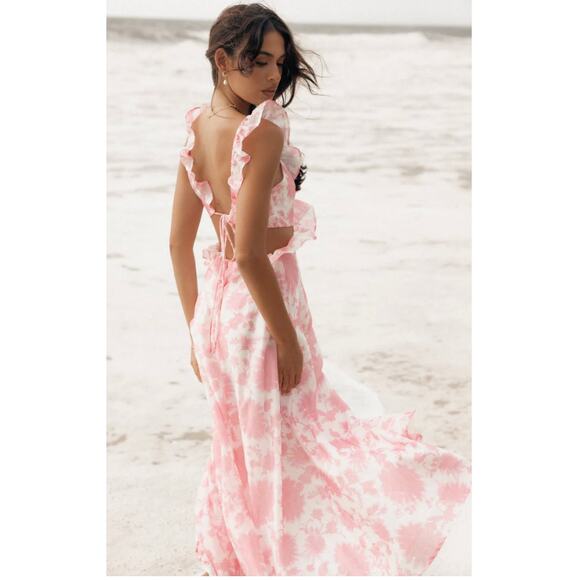 Petal & Pup Rori Pink Floral Ruffle Maxi Dress Size M - Picture 8 of 15